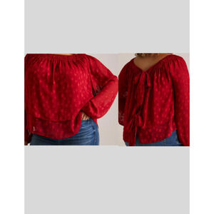 Festi Woman Blouse Size 4X Tiered Tie Back Red Festival Cocktail Relaxed